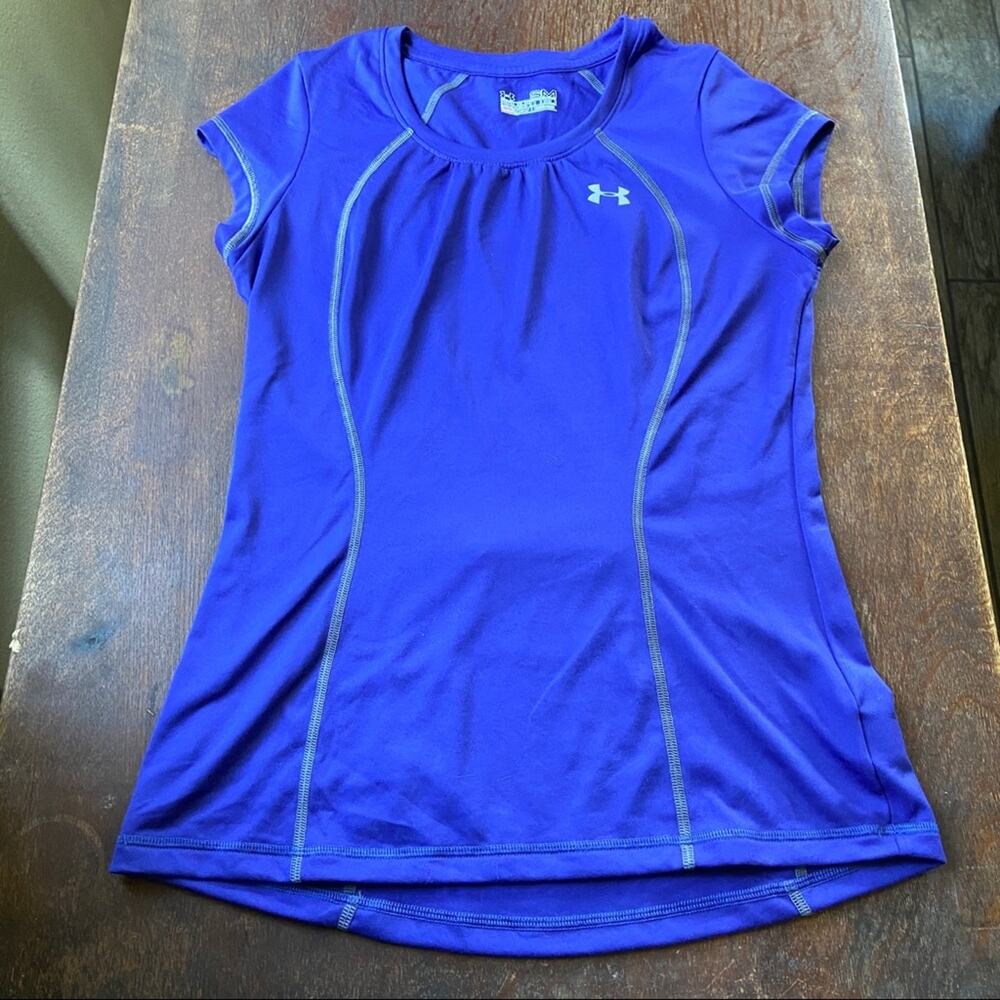 Under Armour Purple Semifitted Heat Gear Short Sleeve Zip Pocket Size Small